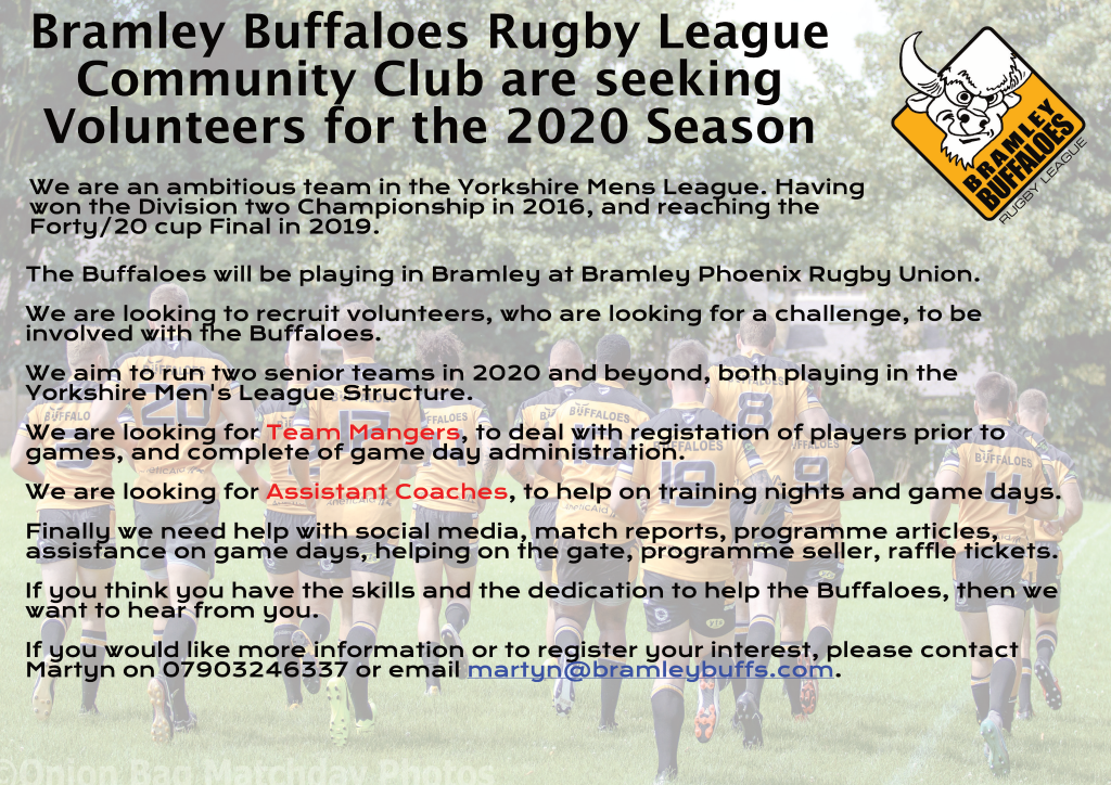 Buffaloes seek Volunteers for 2020